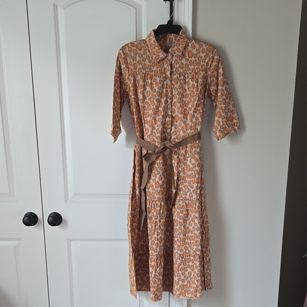 NWOT Stylish Orange Leopard Patterned Women's Dress from Italy One Size